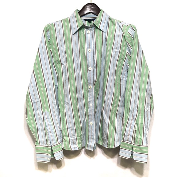 BODEN BLUE GREEN STRIPED BUTTON DOWN COLLAR SHIRT - Picture 1 of 8